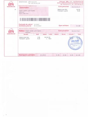 Moldova utility bill