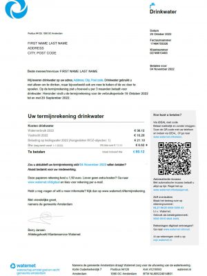 Netherlands utility bill
