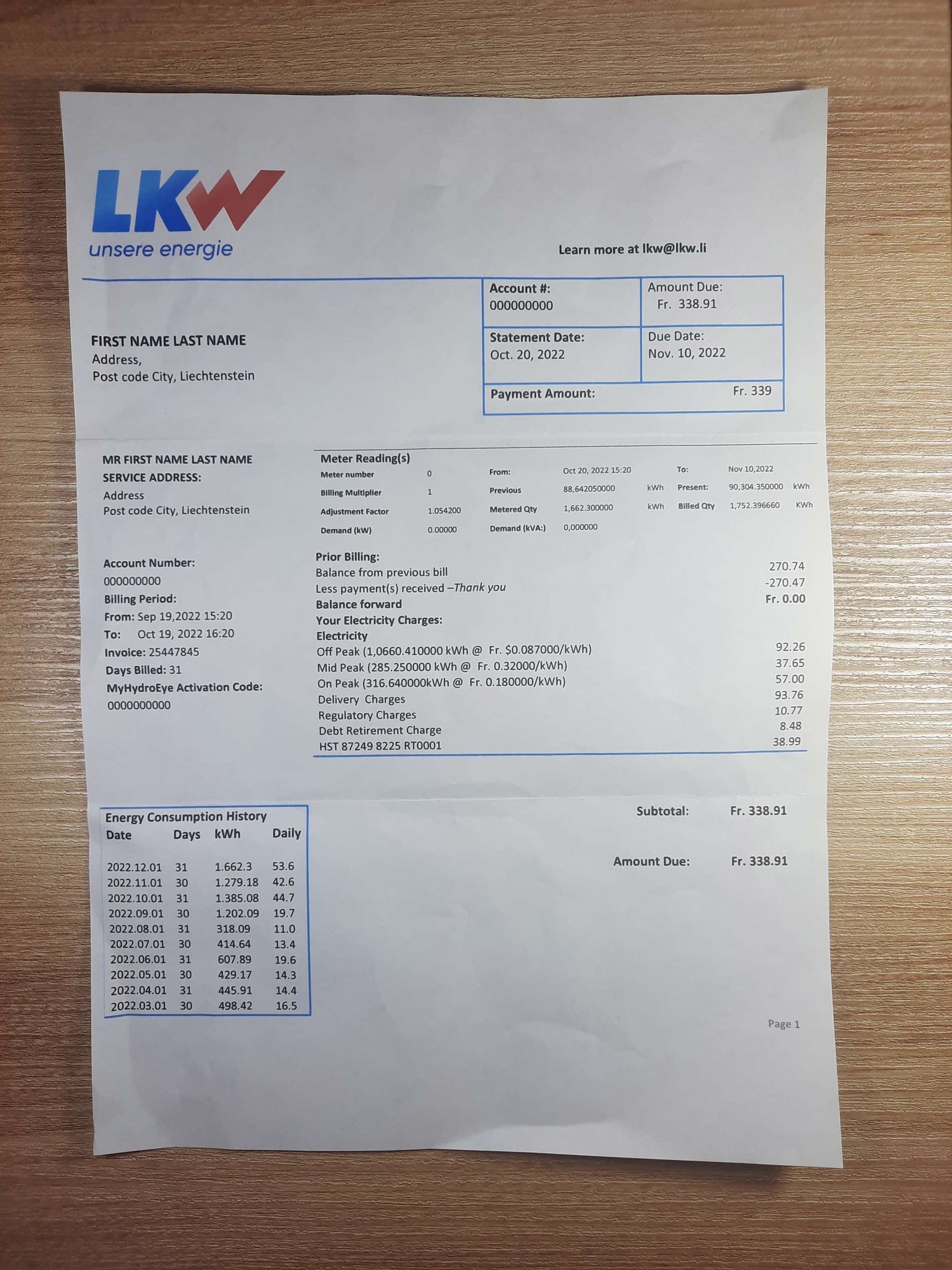 New Template Liechtenstein liecht 3 Liechtenstein Ische Kraftwerke (LKW) electricity utility bill utility bill template sample