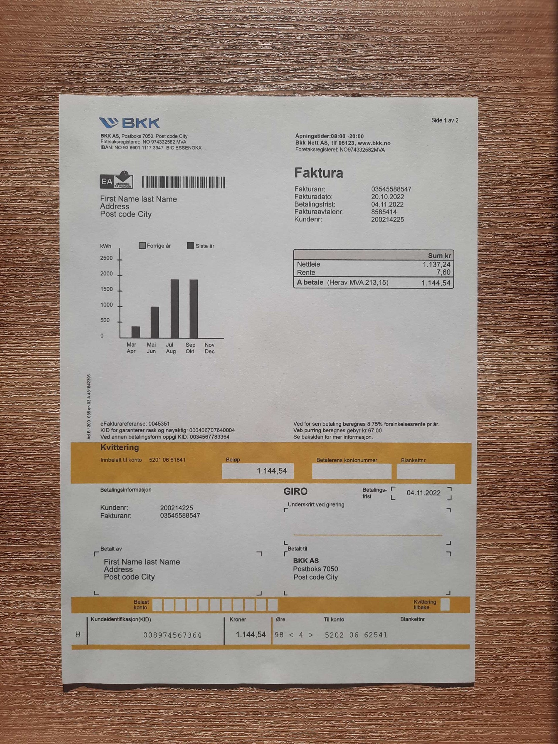 New Template Norway bkk 3 Norway BKK Electricity utility bill template sample