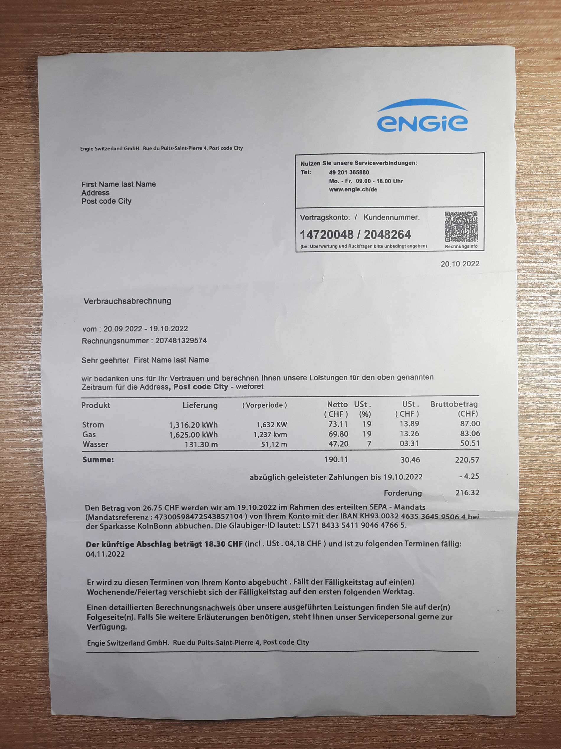 New Template Switzerland eng 3 Swezerland Engie Electricity utility bill template sample