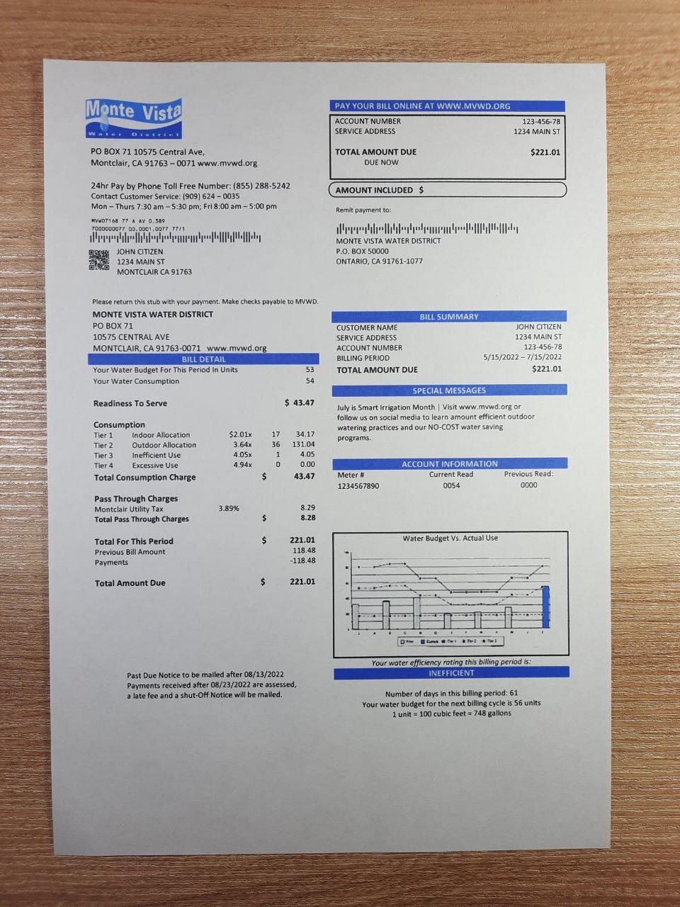 New Template California Mon 3 California Monte Vista Water District utility bill