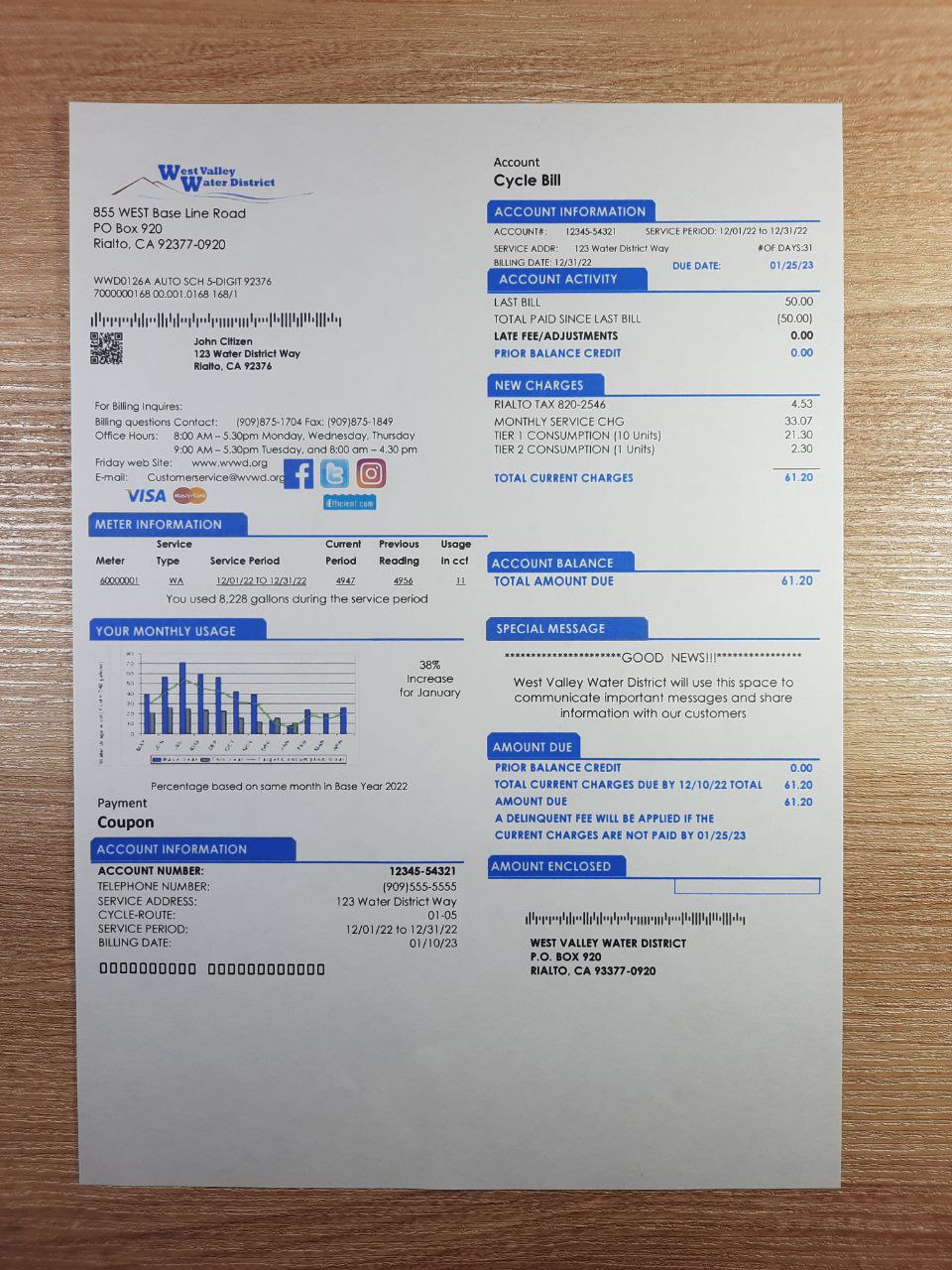 New Template California Valley 3 California West Valley Water District utility bill