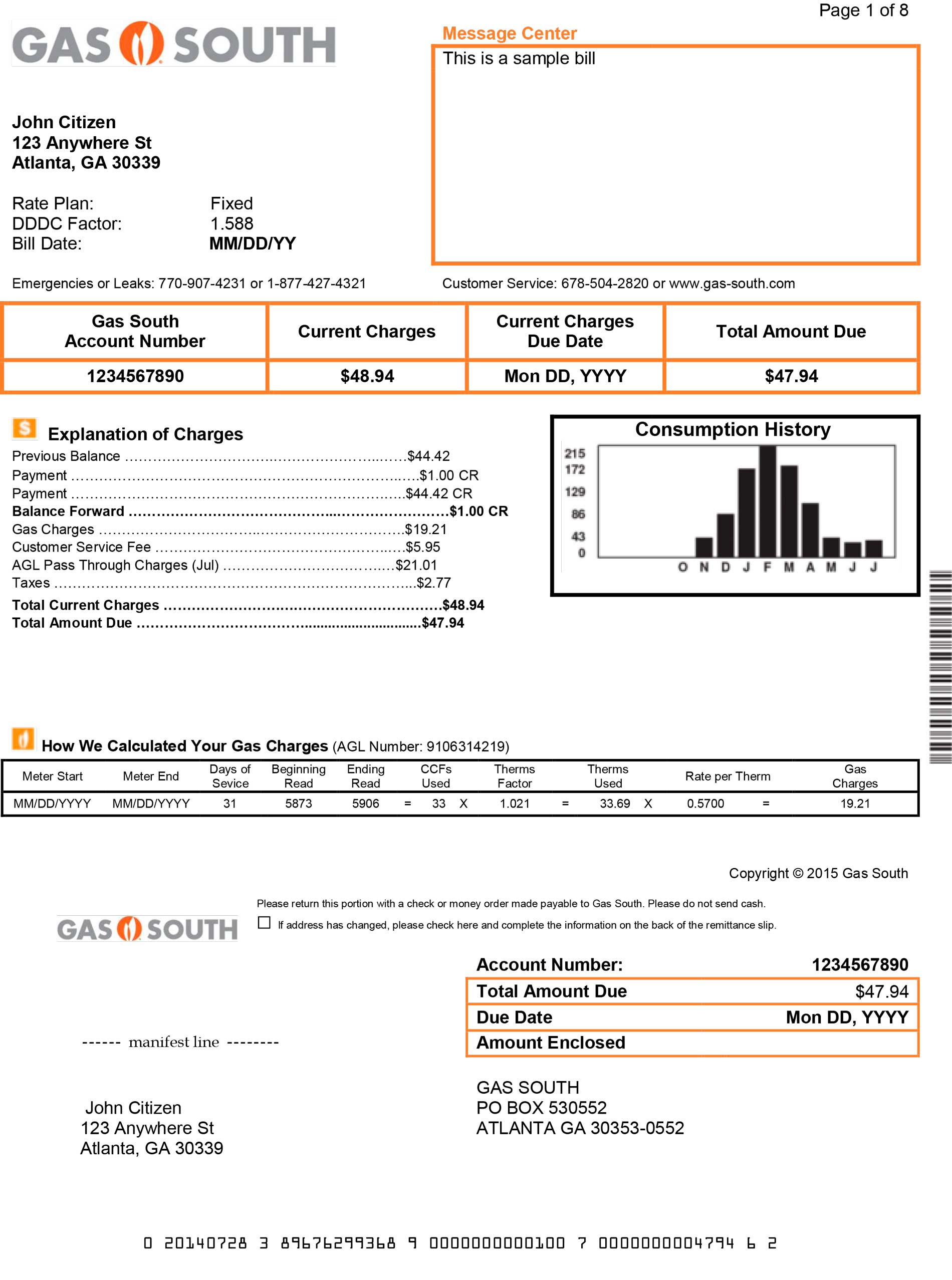 New Template New York Ga 1 Gas South utility bill